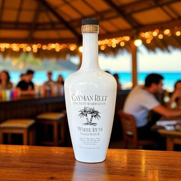 Cayman Reef Other - Cayman Reef White Rum Empty Bottle Ancient Barbados Ceramic White Bar Decor